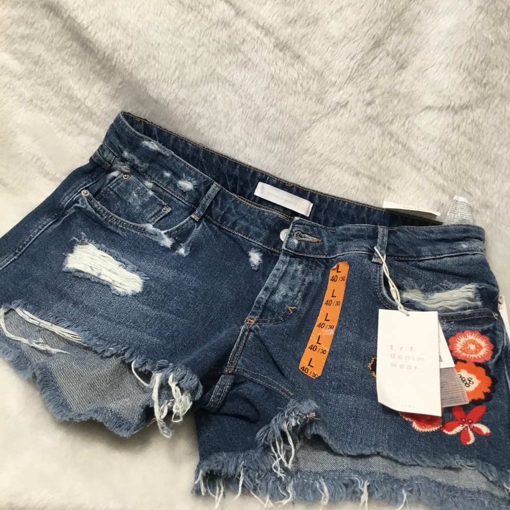 Zara Embroidered jean shorts